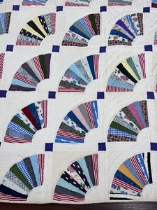 Vintage Grandmother's Fan Quilt Handmade Handstitched 62”x79" Beautiful! - Picture 1 of 24
