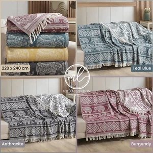 Milam London Boho Throw Blanket King Size Bed Throw Reversible Cotton Bedspread - Picture 1 of 29