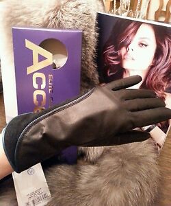 Genuine goat leather gloves, color black with teal trim size 6 1/2
