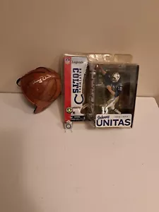 johnny unitas signed leather mini helmet, JSA LOA with mcfarlane figure and ring - Picture 1 of 9