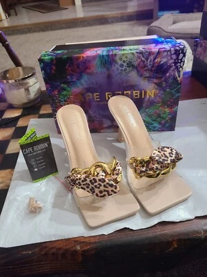 CAPE ROBBIN Concur Stiletto Heels Transparent Square Open Toe Chain & Bow Sz 7.5 - Image 1 of 4