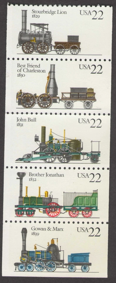 SFSTATMPS US Scott 2362-2365 Steam Locomotives Booklet Pane of 5 Stamps MNH 1987 - Image 1 of 1
