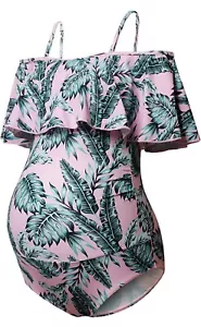 Women Maternity Suspender Leaf Print Swimsuit Pregnancy Swimsuits for Women 2XL - Picture 1 of 10