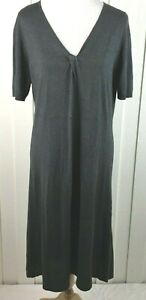 Marina Rinaldi Dress Women M Gray V-Neck Short Sleeve Long Silk Cashmere