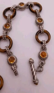 Judith Ripka 925 Silber Tigerauge & Citrin Knebelarmband 8" Beschreibung lesen - Bild 1 von 6