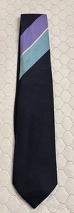 Michael Drake Tie Silk Stripe Navy Blue Aqua Lilac England Hand Made 3.25” X 60” - Picture 1 of 4