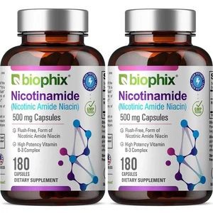 Biophix Nicotinamide Vitamin B-3 Flush-Free 500 mg 180 Caps 2 Pack - Picture 1 of 9