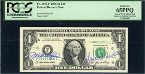 2006 $1 Federal Reserve Note "Courtesy Autographs" PCGS Gem New 65PPQ - Picture 1 of 2