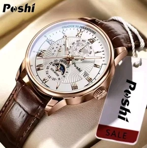 Mens Watch Leather Strap Waterproof Luxury Quartz Analog Luminous Wristwatch - Picture 1 of 10