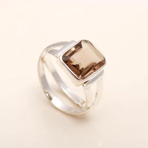 Anello donna argento sterling 925 quadrato quarzo fumè solitario promessa - Foto 1 di 4