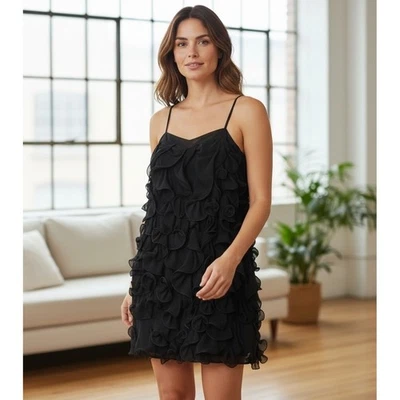 B Darlin Womens Dress Juniors 7 Black Ruffle Front Mini Cocktail Evening Fairy - Image 1 of 4