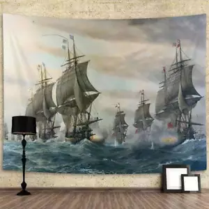 Extra Large Tapestry Wall Hanging Medieval UK Warship Sun Never Sets Fabric Art - Picture 1 of 7