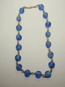 Vintage Sommerso Blue Glass Bead Beaded Choker Necklace - Picture 1 of 5