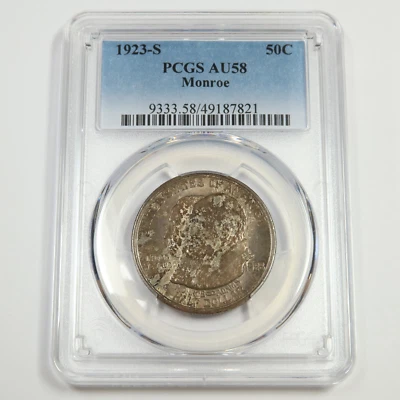 1923 S PCGS AU58 - Silver Monroe Comm Half Dollar - 50c US Coin #49825A - Image 1 of 2