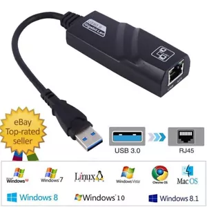 USB 3.0 to 100/1000 Mbps Gigabit Ethernet LAN Network RJ45 Adapter For PC Laptop - Picture 1 of 8