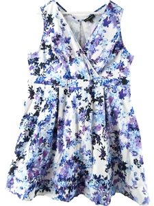 Lane Bryant Sun Dress Women 24 Purple Floral Fit & Flare Knee Length Stretch Fit - Picture 1 of 9