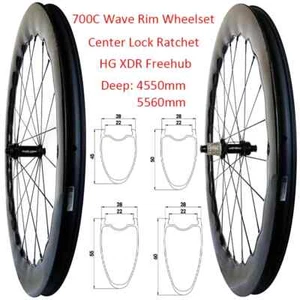 700C Carbon Gravel Road Bike Wave Wheelset Center Lock 36T Ratchet Hub Tubeless - Picture 1 of 14