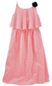 CARTERS Girls Strappy SUMMER DRESS Jersey PINK Stripe MAXI Sun | 4 - 12 Years - Picture 1 of 9