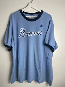 T-Shirt VintageY2K Nike Atlanta Braves Ringer hellblau XL Distressed - Bild 1 von 7