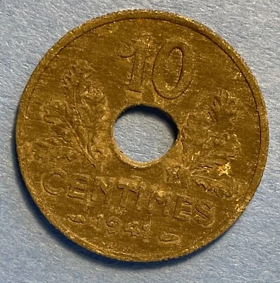 France 1941 Coin Zinc 10 Centimes WW2--Own a Piece History - Image 1 of 2