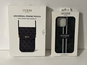 New Gift Set Of 2 Black GUESS UNIVERSAL PHONE POUCH & Guess iPhone Case - Picture 1 of 6