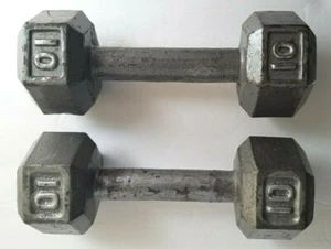 Two (2) 10 Lb  Iron Hex Dumbbells Weights 20lbs Total  - Picture 1 of 5