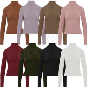 Women Basic Jersey Turtleneck Long Sleeve Top Stretch Fitted T-Shirt Lightweight - Picture 1 of 14