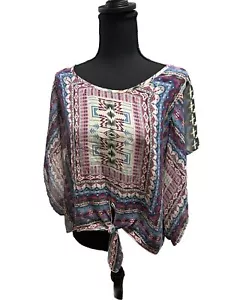 One World Women's Multicolor 3/4 Sleeve Boho Tunic Top Size L - Picture 1 of 4