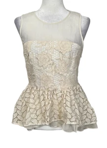 Floreat Women's Top Ivory Crochet Lace Sleeveless Side Zipper Size Medium Blouse - Picture 1 of 7