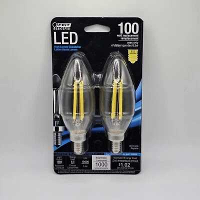Feit 100 Watt Replacement LED High Lumen Chandelier 5000k Dimmable Daylight 2 PK - Image 1 of 3