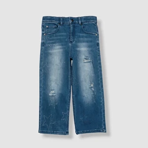 $64 Appaman Kids Girls Blue Star Denim Distressed Wide-Leg Jeans Pants Size 4 - Picture 1 of 3