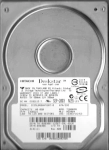 HITACHI IC35L060AVV207-0 40GB IDE HARD DRIVE P/N: 13G0221 MLC: H69404 - Picture 1 of 2