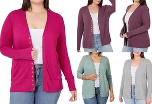 1X 2X 3X Plus Women's Snap Button Long Sleeve Lightweight Soft Sweater Cardigan - Picture 1 of 15