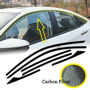 6x Chrome Delete Blackout Window Trims For Honda Civic Sedan 16-20- Carbon Fiber - Picture 1 of 12
