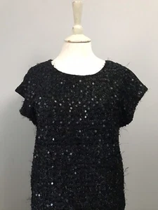 Black 90s Sequin Sparkly Party Cocktail Shift Mini Dress Size 6 8 XS WORN ONCE! - Picture 1 of 12