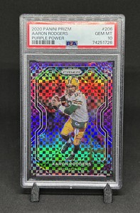 Aaron Rodgers 2020 Panini Purple Power Prizm /49 #206 PSA 10 Pop 5! Packers Jets