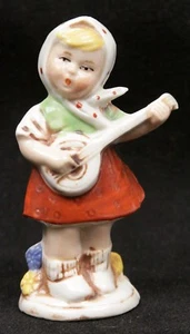 Vintage German Ceramic Figurine European Girl Playing Instrument Germany Old - Picture 1 of 10