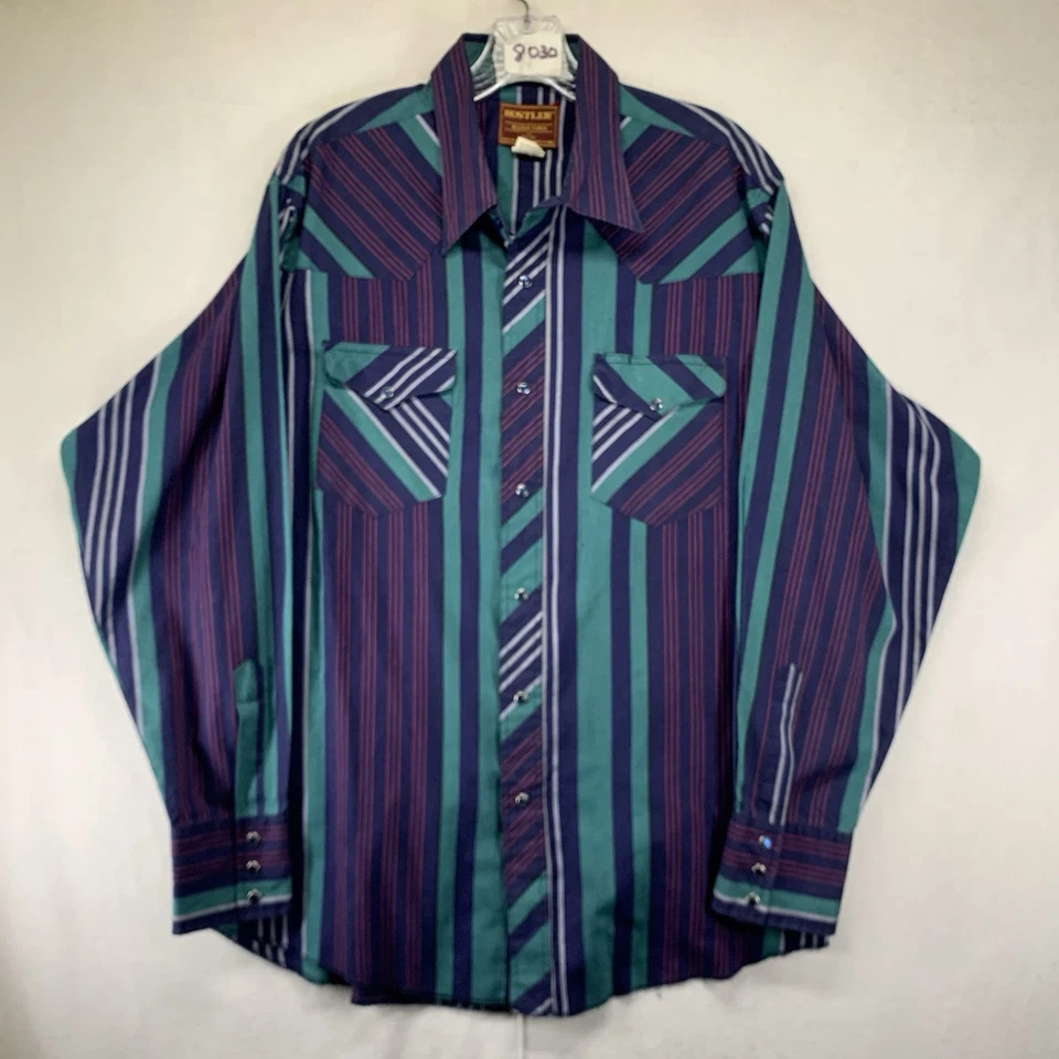 Camisa Rustler Pearl Botón a Presión Colas X Para Hombre 17 34\35 Manga Larga De Colección Foto 1 de 4