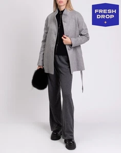 RRP €290 LUCREZIA T Topcoat Plus Size 43 US14 UK18 L Wool Blend Belted Melange - Picture 1 of 9