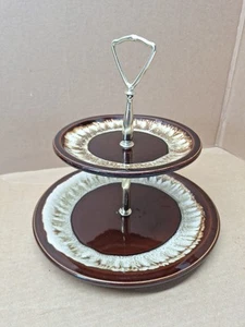 Vintage Pfaltzgraff 'Gourmet Brown' Tropf 2 Etagen Serviertablett mit Griff - Bild 1 von 6