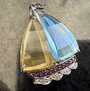 14 Karat Weißgold Segelboot Anstecknadel Brosche 7,9 Gramm Topas Citrin Rubin Diamant - Bild 1 von 11