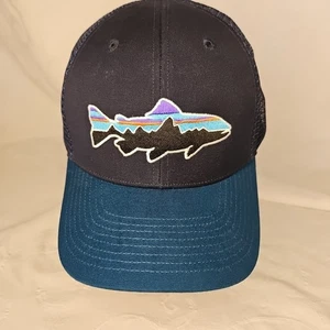 Patagonia Fitz Roy Trucha Snapback Sombrero Azul Malla Espalda Adulto Gorra Ajustable - Imagen 1 de 7