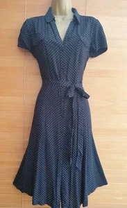Vintage 40s 50s style Black White Polka-dot party shirt tea dress UK 12 Goodwood - Picture 1 of 6