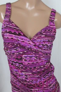 Costume da bagno donna LANDS END Blackberry Ripples stampa V-Wrap Tankini top 4 NUOVO - Foto 1 di 7