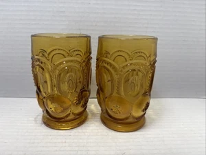 Vintage L.E. Smith Glass Co. Mond und Stern Bernstein Becher 2er Set - Bild 1 von 7