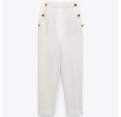 ZARA BLANCO MARINERO PIERNA RECTA DORADO MARINERO BOTÓN ELÁSTICO TRASERO TOBILLO Foto 1 de 4