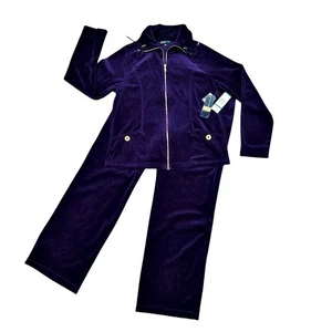 NEU Jones New York Velour Trainingsanzug Jacke Hose Gr. L dunkellila Iris Lounge - Bild 1 von 14