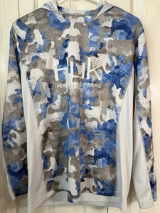 Huk Performance Fishing Hoodie Shirt Men’s S Blue Gray Camo Long Sleeve - Picture 1 of 5