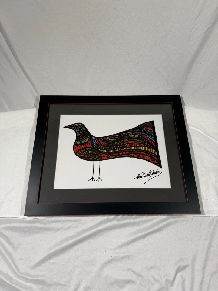 Vintage Carlos Paez Vilaro Impressão Personalizada Emoldurada e Assinada Arte de Pássaro Vermelho Uruguai - Imagem 1 de 4