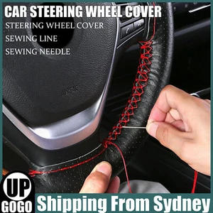 Leather DIY Car Steering Wheel Cover Breathable Anti-slip Universal 38cm AUS - Picture 1 of 9